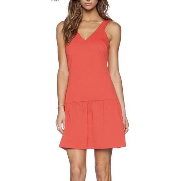 TRINA TURK Isis Coral Red Orange Textured Drop Waist Flounce Dress - Picture 6 of 11